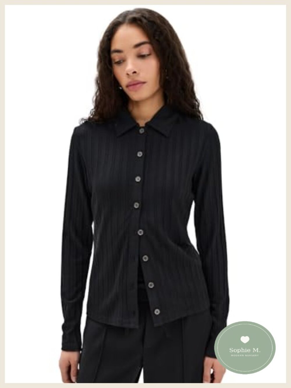 Vince Rib Long Sleeve Collared Button Up Shirt Modal Spandex